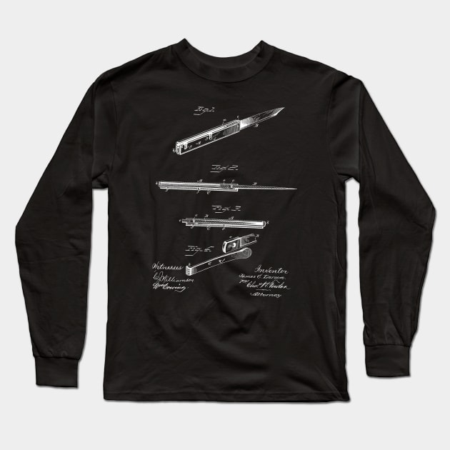 Pocket Knife Vintage Patent Hand Drawing Long Sleeve T-Shirt by TheYoungDesigns